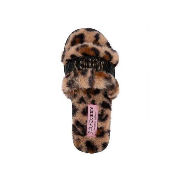 Juicy Couture Halo Slide Slippers Leopard Faux Fur Size 8M - Picture 1 of 7